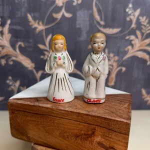 Vintage Estate Ceramic Bride and Groom Salt and Pepper Shakers from Japan